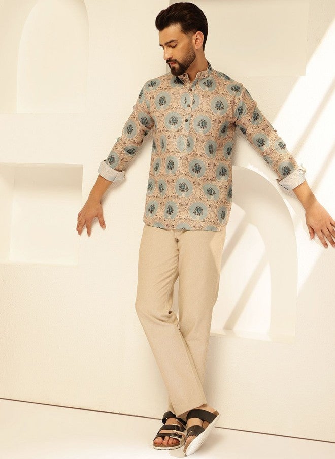 Sojanya Floral Printed Cotton Straight Kurta for Men - Image 5
