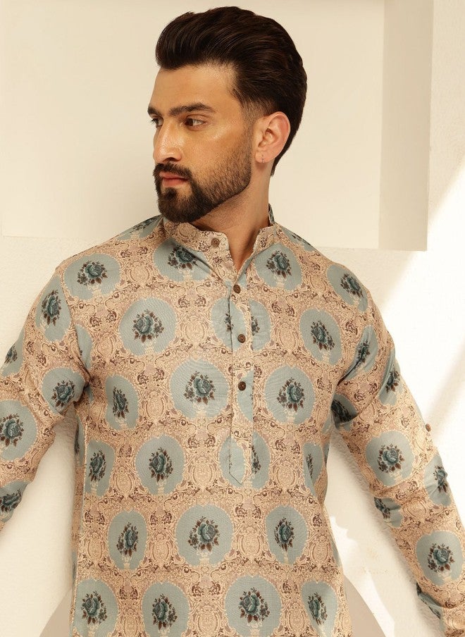Sojanya Floral Printed Cotton Straight Kurta for Men - Image 2