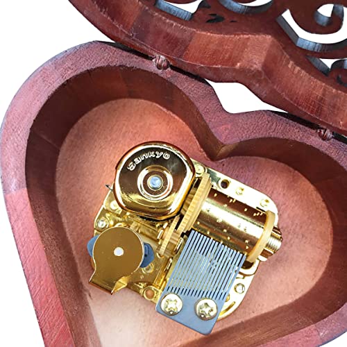 BinkeGG Wooden Hollow Out Heart Shaped Wind up Music Box with Sankyo Musical Mechanism Tune: Can't Help Falling in Love - Image 3