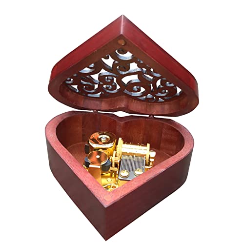 BinkeGG Wooden Hollow Out Heart Shaped Wind up Music Box with Sankyo Musical Mechanism Tune: Can't Help Falling in Love - Image 2