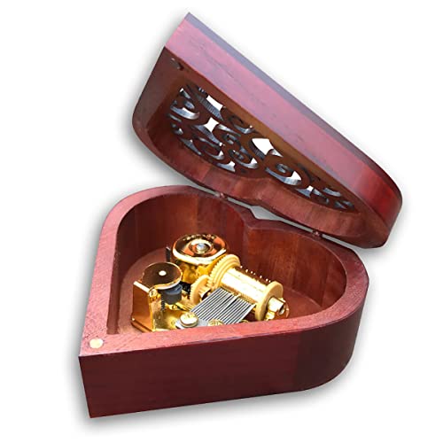 BinkeGG Wooden Hollow Out Heart Shaped Wind up Music Box with Sankyo Musical Mechanism Tune: Can't Help Falling in Love - Image 1