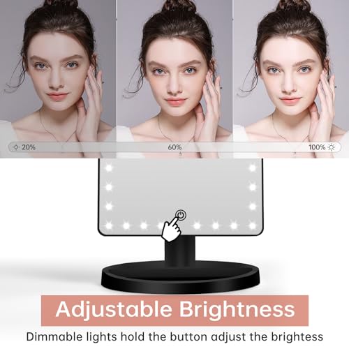 FUNTOUCH Large Lighted Makeup Mirror with Lights, Light Up Mirror with Small 10x Magnification for Desk, 360°Rotation Touch Screen,Brightness Adjustable Tabletop Cosmetic Vanity Make Up Mirror - Image 2