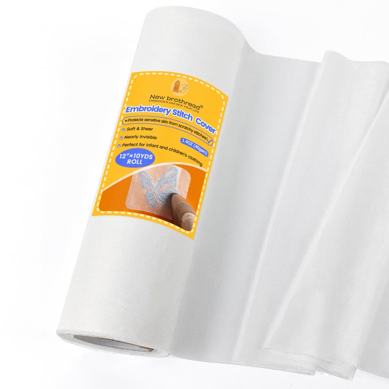 غطاء تطريز ناعم ومريح من بروثريد 12 × 10 ياردة stabilizer خفيف الوزن يغطي الغرز الخشنة باللون الأبيض