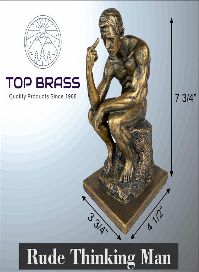 Top Brass Rude Thinking Man Middle Finger Statue – Funny Adult Humor Decor, Edgy Gag Gift Sculpture 7 3/4" Tall – Rodin’s The Thinker Parody - Image 2