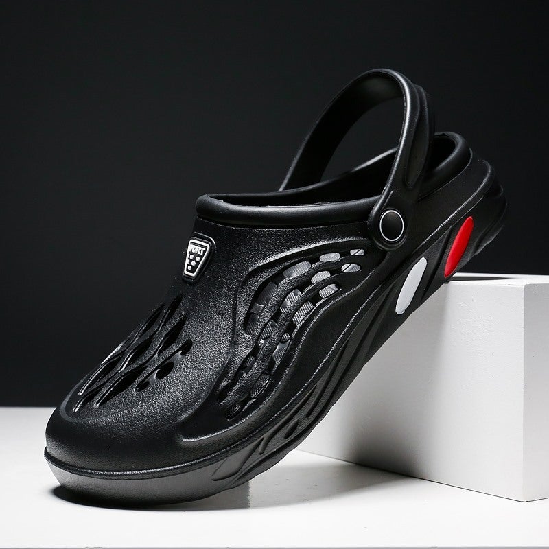 Cross-border Outer Wear Beach Shoes Casual Breathable Shoes Baotou Slippers New Summer Slippers Mens plus size Hole Shoes S-007 black