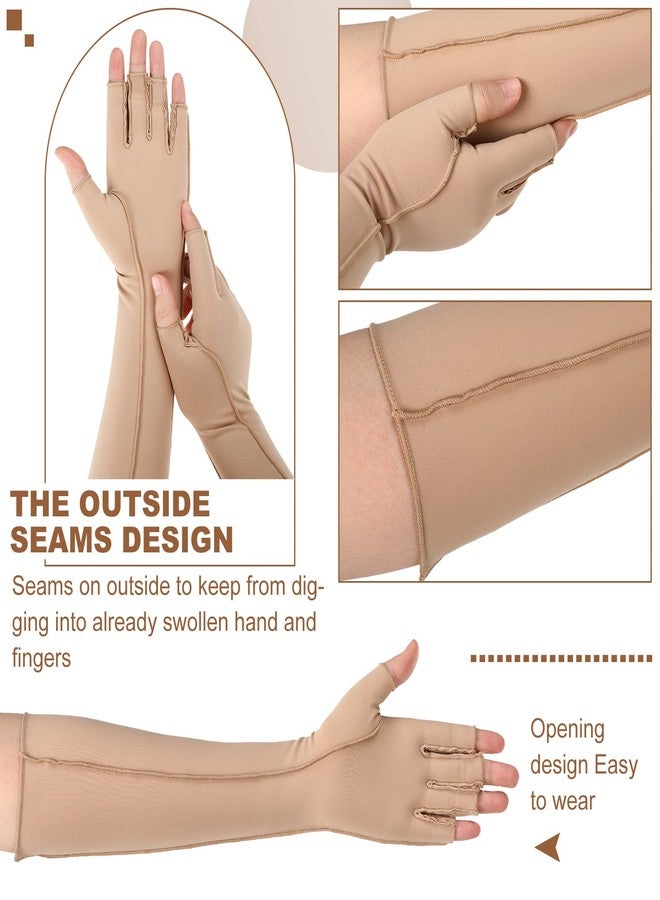 Janmercy 3 Pairs Arthritis Compression Gloves for Women & Men, Carpal Tunnel Pain Relief Fingerless for Typing, Hand Swelling(Extended Medium,Nude) - Image 3
