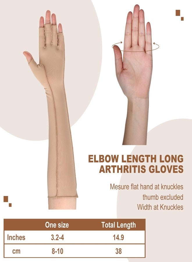 Janmercy 3 Pairs Arthritis Compression Gloves for Women & Men, Carpal Tunnel Pain Relief Fingerless for Typing, Hand Swelling(Extended Medium,Nude) - Image 2