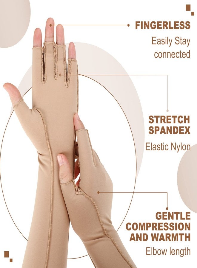 Janmercy 3 Pairs Arthritis Compression Gloves for Women & Men, Carpal Tunnel Pain Relief Fingerless for Typing, Hand Swelling(Extended Medium,Nude) - Image 4