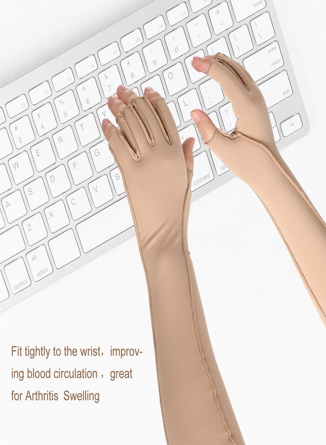 Janmercy 3 Pairs Arthritis Compression Gloves for Women & Men, Carpal Tunnel Pain Relief Fingerless for Typing, Hand Swelling(Extended Medium,Nude) - Image 5