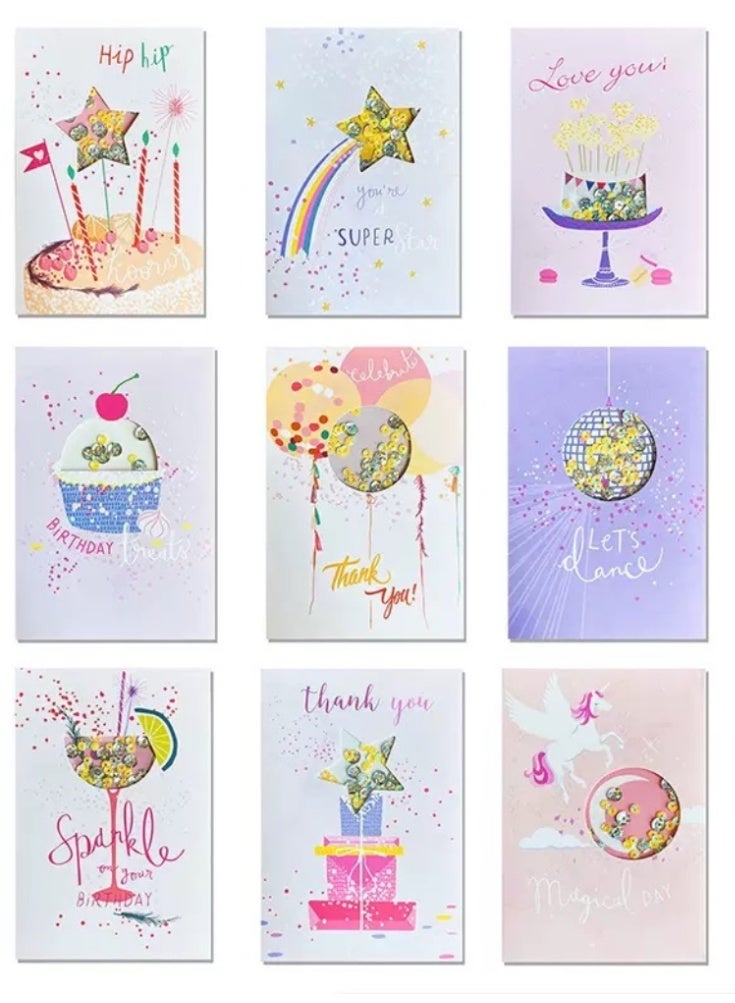 9pcs Shaker Greeting Card Set – Assorted Designs with Inner Paper & Envelopes - Image 2