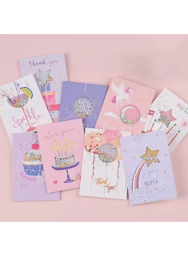 9pcs Shaker Greeting Card Set – Assorted Designs with Inner Paper & Envelopes - Image 1