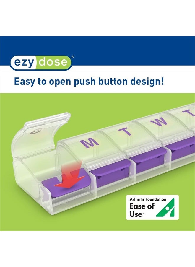 Weekly (7-Day) Pill Case, Medicine Planner, Vitamin Organizer Box, X-Large Push-Button Compartments, Convenient and Easy to Use, Color May Vary, BPA Free