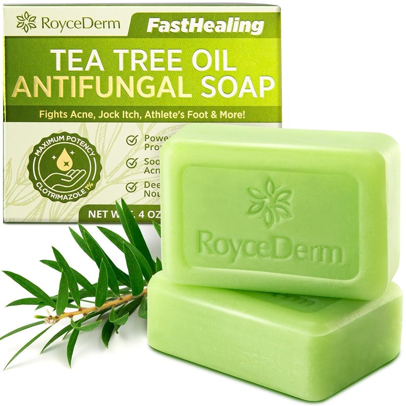 Roycederm Antifungal Antibacterial Tea Tree Soap: Antifungal Antibacterial Treatment for Face  Body Acne, Athlete's Foot, Tinea, Folliculitis Ringworm Jock Itch (Pack of 1) - Image 1