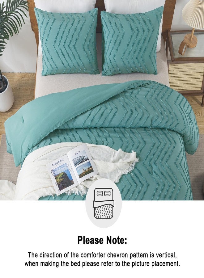 Andency Grayish Teal Comforter Set Full Size, Boho Soft Warm Bedding Comforter Sets for Full Bed, 3 Pieces Vintage Chevron Tufted Aesthetic Comforter Set - Image 5