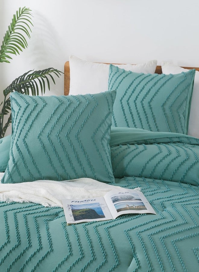 Andency Grayish Teal Comforter Set Full Size, Boho Soft Warm Bedding Comforter Sets for Full Bed, 3 Pieces Vintage Chevron Tufted Aesthetic Comforter Set - Image 4