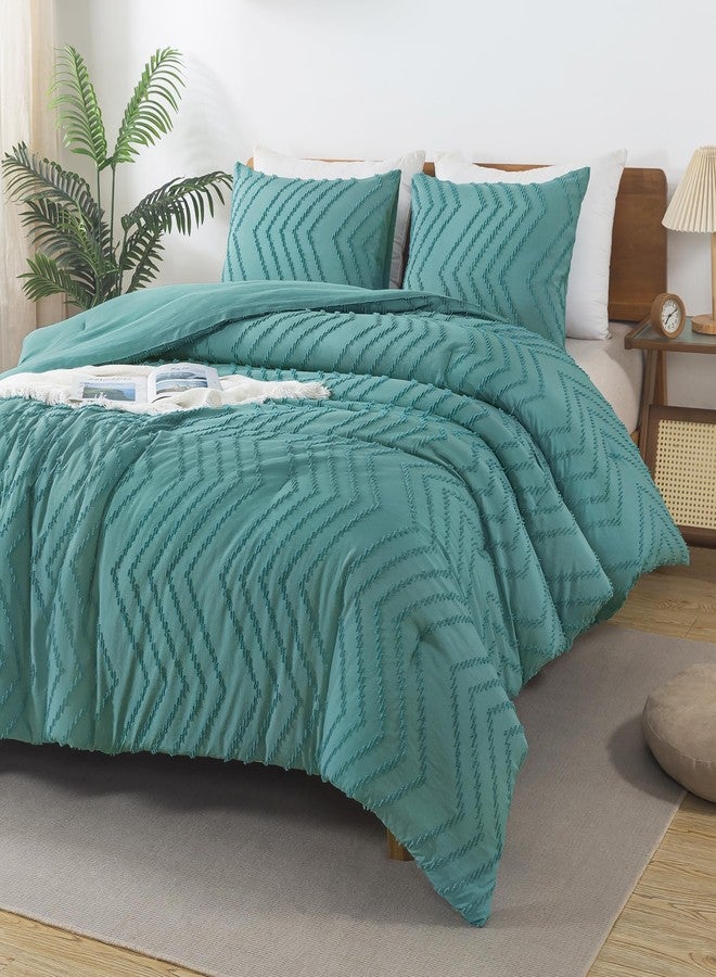 Andency Grayish Teal Comforter Set Full Size, Boho Soft Warm Bedding Comforter Sets for Full Bed, 3 Pieces Vintage Chevron Tufted Aesthetic Comforter Set - Image 2