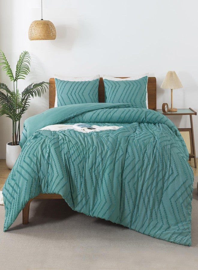 Andency Grayish Teal Comforter Set Full Size, Boho Soft Warm Bedding Comforter Sets for Full Bed, 3 Pieces Vintage Chevron Tufted Aesthetic Comforter Set - Image 3
