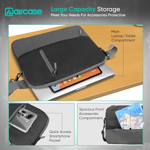 AirCase Laptop Messenger Sleeve Bag 15.6 Inch for MacBook & Laptop, Water Resistant PU Leather, Shockproof Padded Laptop Bag with Shoulder Strap, Front Organiser Pocket & Office Crossbody Case (Black) - Image 3