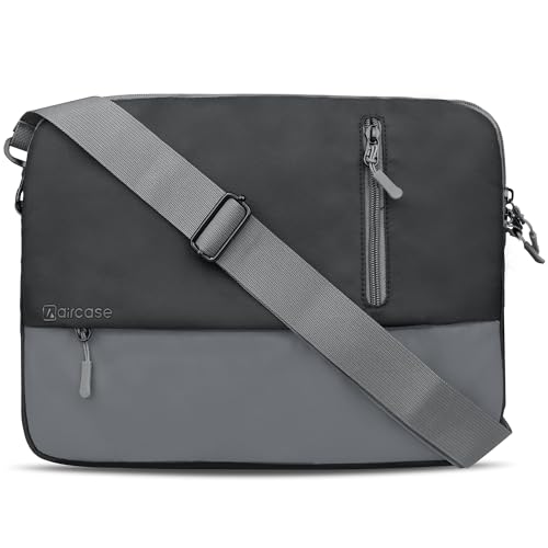 AirCase Laptop Messenger Sleeve Bag 15.6 Inch for MacBook & Laptop, Water Resistant PU Leather, Shockproof Padded Laptop Bag with Shoulder Strap, Front Organiser Pocket & Office Crossbody Case (Black) - Image 1