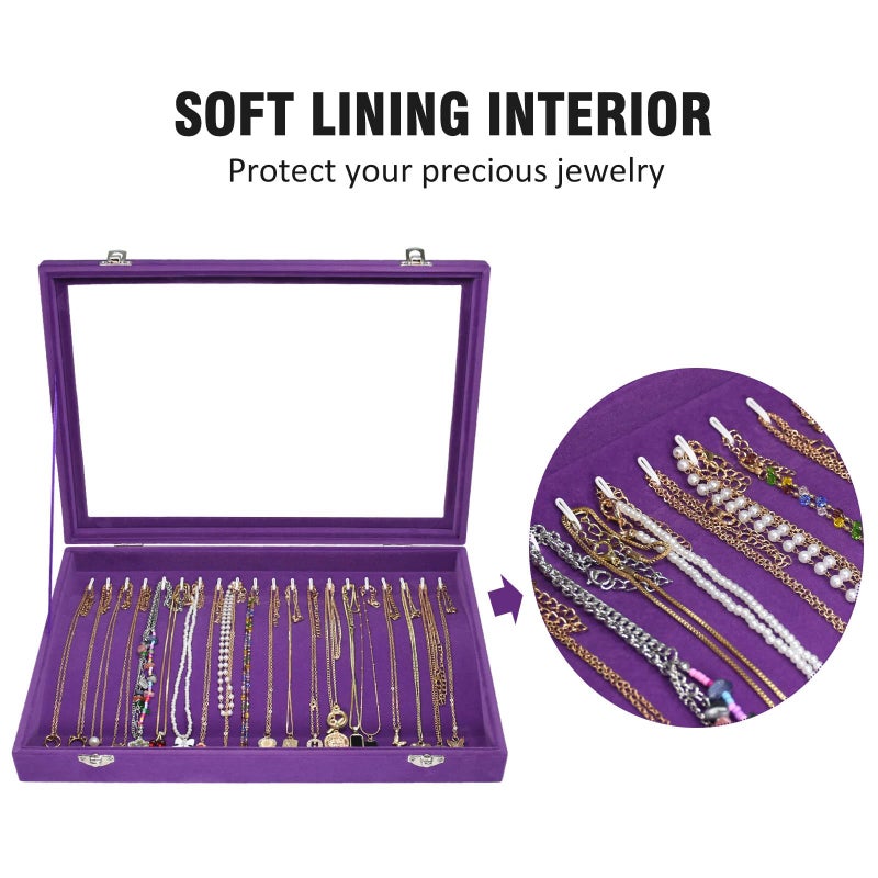 Vicoter Velvet Necklace Display Jewelry Tray 20 Hook Necklace Tray Necklace Pendant Jewelry Tray for Women and Girls - Image 3
