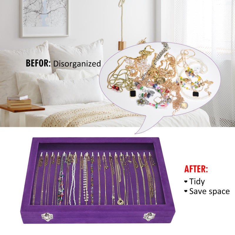 Vicoter Velvet Necklace Display Jewelry Tray 20 Hook Necklace Tray Necklace Pendant Jewelry Tray for Women and Girls - Image 5