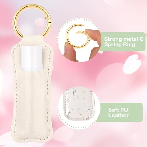 LUCKINEE 3PCS Lip Balm Holder For ChapStick Key Chain Lipstick Holder Key Chain, PU Leather Lip Balm Holder Pouch Keychain Lip Gloss Keychain With O Spring Key Chains Women Cute - Image 3