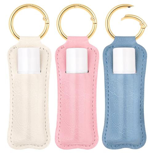 LUCKINEE 3PCS Lip Balm Holder For ChapStick Key Chain Lipstick Holder Key Chain, PU Leather Lip Balm Holder Pouch Keychain Lip Gloss Keychain With O Spring Key Chains Women Cute - Image 1