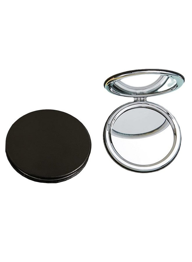 Zcooooool Makeup Mirrorround Folding Mirror 8 Cm Professional Doublesided Make Up Mirror (One Side Enlargedthe Other Side Normal) Pu Surface Mirror Pocket Mirror Handbag Mirror Compact Mirror  - Image 1