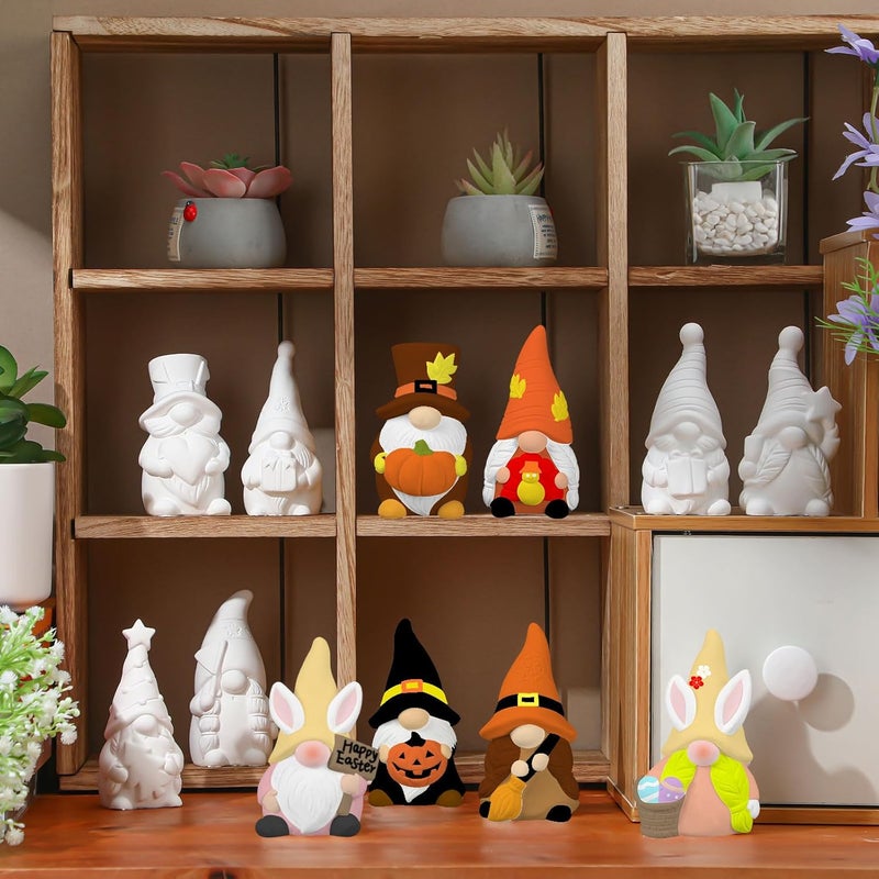 Sinmoe 24 Pcs Holiday Seasonal Paint Your Own Ceramics Gnomes 4th of July Ceramics to Draw for Adults 39 Paintable Blank Gnomes Statues Unpainted Plaster Figurines with Brush Palette Paint - Image 5