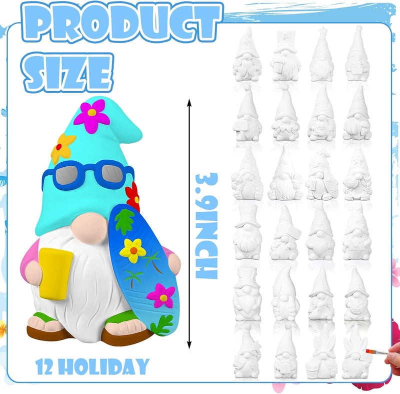Sinmoe 24 Pcs Holiday Seasonal Paint Your Own Ceramics Gnomes 4th of July Ceramics to Draw for Adults 39 Paintable Blank Gnomes Statues Unpainted Plaster Figurines with Brush Palette Paint - Image 2