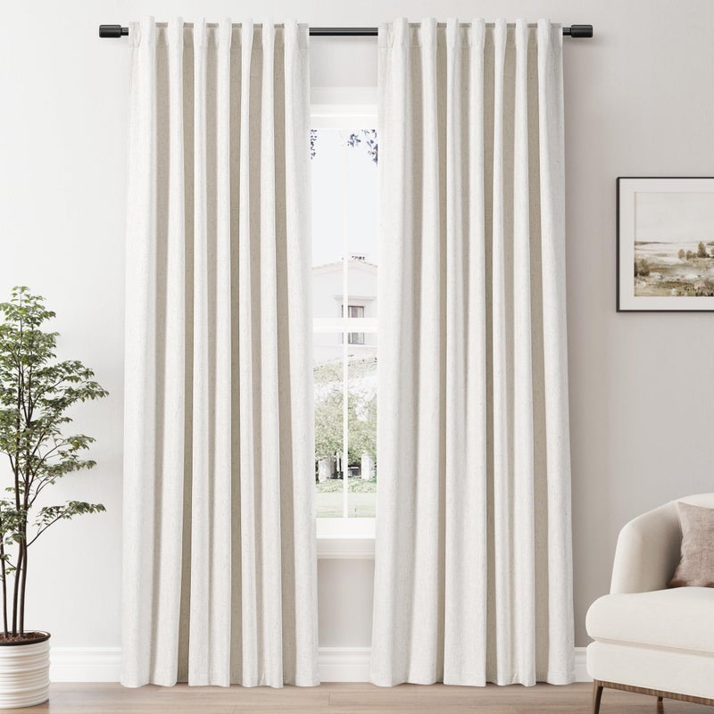 Spwiy 100% Cream Beige Blackout Linen Curtains 84 Inches Long 2 Panels For Living Room Back Tab Rod Pocket Soild Thermal Insulated Natural Beige Room Darkening Decorative Window Drapes For Bedroom - Image 1