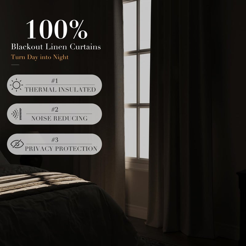 Spwiy 100% Cream Beige Blackout Linen Curtains 84 Inches Long 2 Panels For Living Room Back Tab Rod Pocket Soild Thermal Insulated Natural Beige Room Darkening Decorative Window Drapes For Bedroom - Image 3