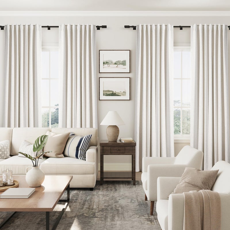 Spwiy 100% Cream Beige Blackout Linen Curtains 84 Inches Long 2 Panels For Living Room Back Tab Rod Pocket Soild Thermal Insulated Natural Beige Room Darkening Decorative Window Drapes For Bedroom - Image 4