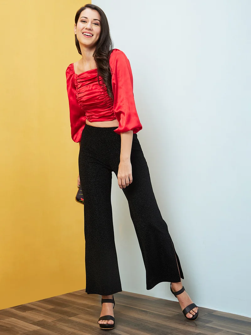 globus Women Square Neck Smocked Crop Top