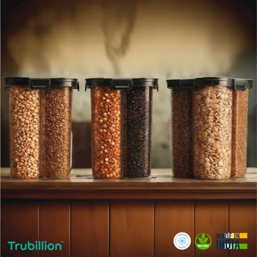 TRUBILLION SplitBox 4-Section Kitchen Food Storage Container,2000ml BPA-Free Transparent,Black Lid,Removable Divider,Freezer Safe,Stackable Space,Saving Design,For Pulses,Snacks,Dry Fruits (Black) - Image 3
