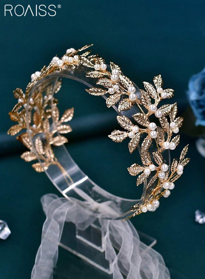roaiss Women's Gold Pearl Belt, Wedding Party Prom Belt, Alloy Flower Bridal Wedding Belt with Ribbon for Ladies Evening Dress, Fashion Accessories - Image 5