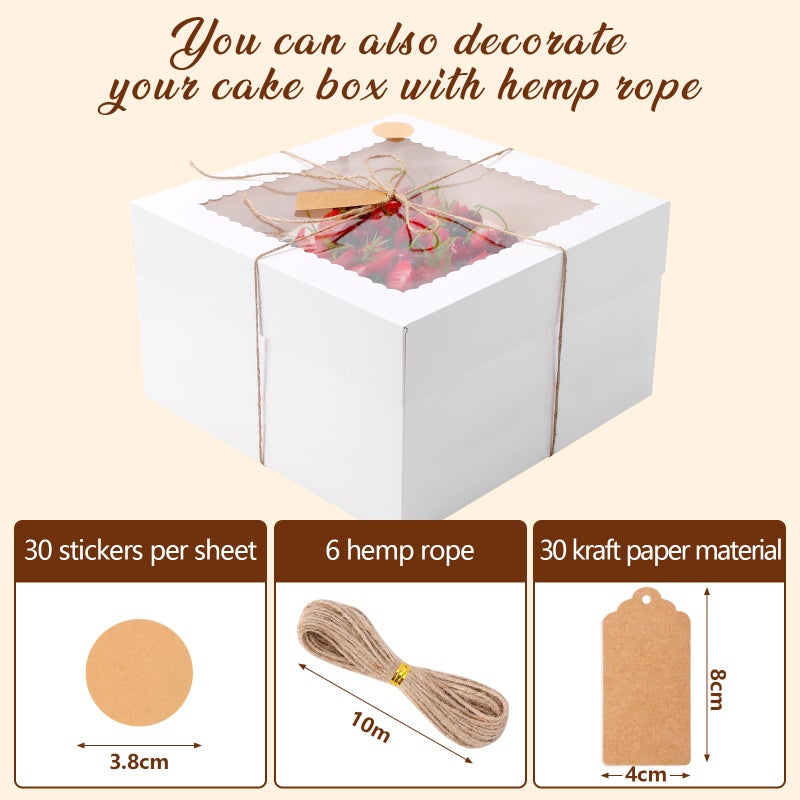 NEOACT 30 Pcs Cake Boxes, 12x12x8 Inch White Bakery Boxes with Window Cake Containers 12 Inch large Cake box for Birthday Party, Wedding,Tall Dessert Cardboard Boxes - Image 5