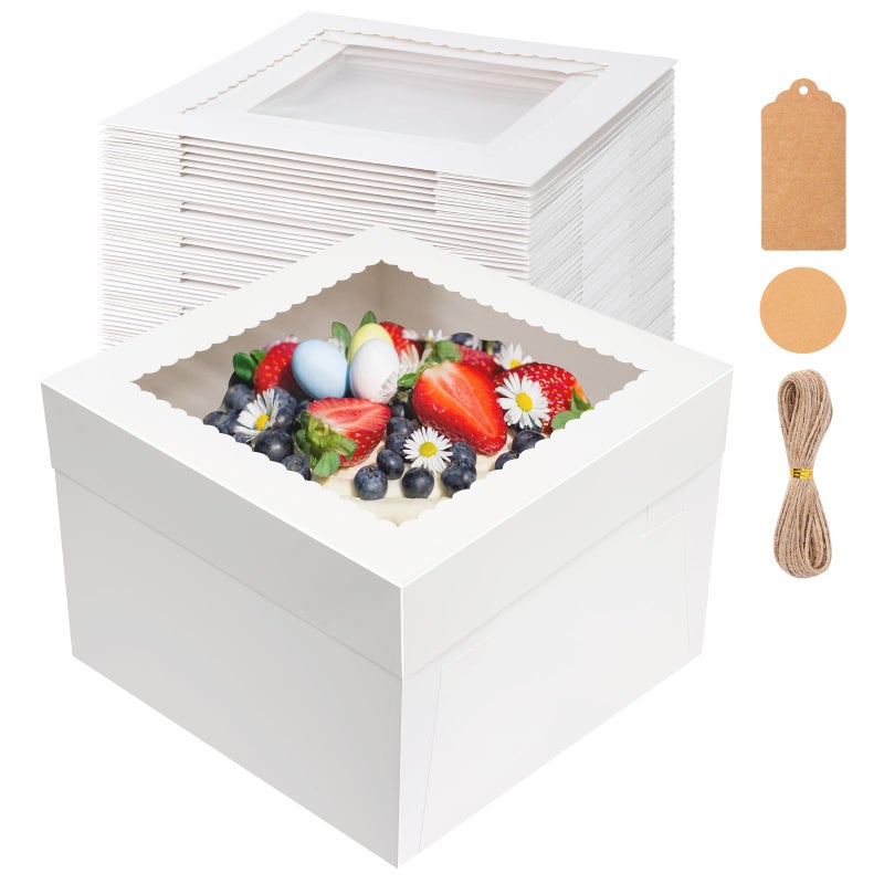 NEOACT 30 Pcs Cake Boxes, 12x12x8 Inch White Bakery Boxes with Window Cake Containers 12 Inch large Cake box for Birthday Party, Wedding,Tall Dessert Cardboard Boxes - Image 1