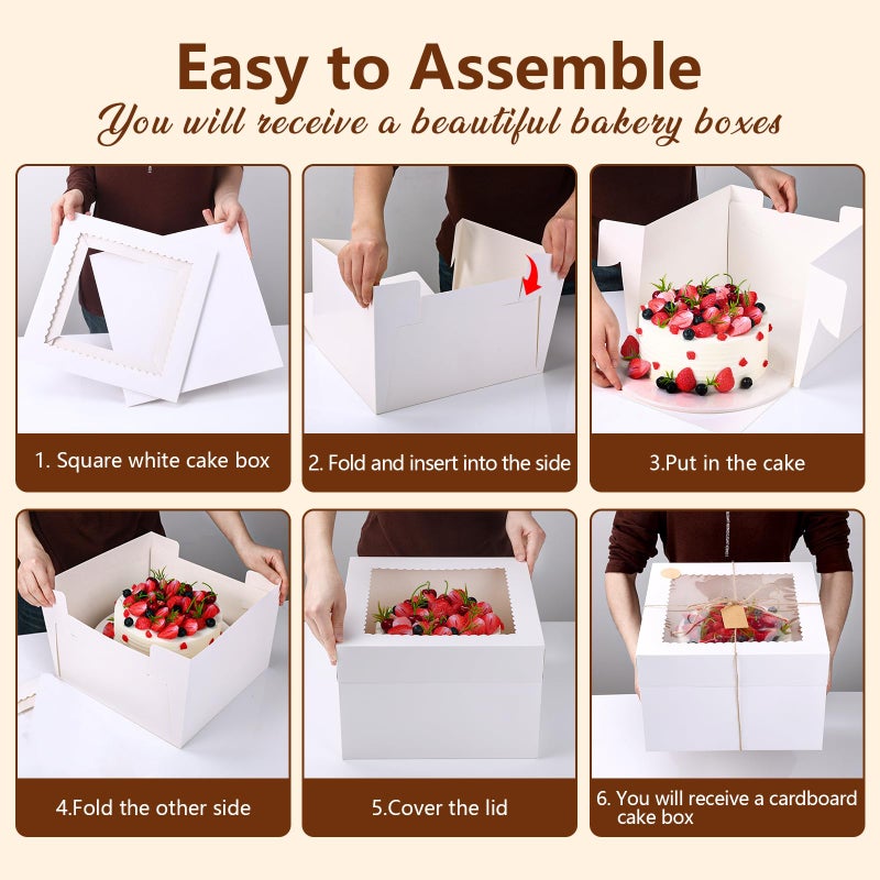 NEOACT 30 Pcs Cake Boxes, 12x12x8 Inch White Bakery Boxes with Window Cake Containers 12 Inch large Cake box for Birthday Party, Wedding,Tall Dessert Cardboard Boxes - Image 3