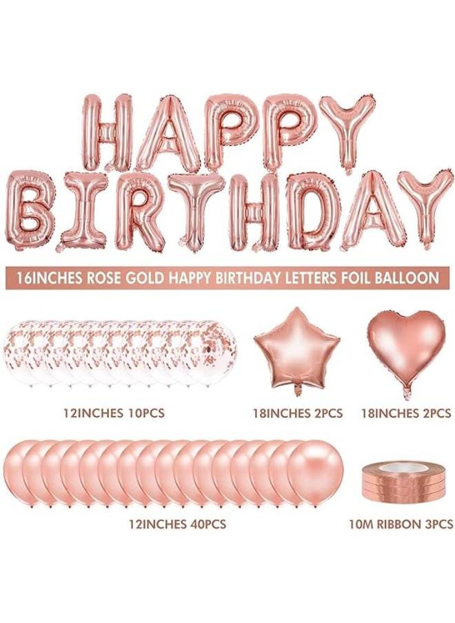 Generic - Rose Gold Balloons, 70Pcs Happy Birthday Party Balloons Banner Decorations Latex Balloon Heart Star Foil Balloon and Balloon Ribbon For Birthday Wedding Even Party Decoration - Image 1