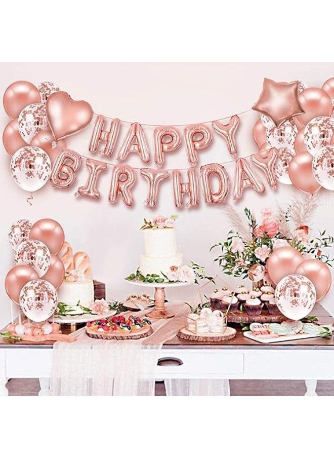 Generic - Rose Gold Balloons, 70Pcs Happy Birthday Party Balloons Banner Decorations Latex Balloon Heart Star Foil Balloon and Balloon Ribbon For Birthday Wedding Even Party Decoration - Image 1