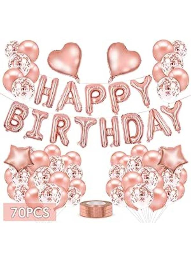 Generic - Rose Gold Balloons, 70Pcs Happy Birthday Party Balloons Banner Decorations Latex Balloon Heart Star Foil Balloon and Balloon Ribbon For Birthday Wedding Even Party Decoration - Image 1