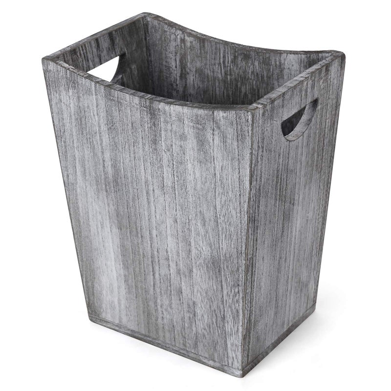BTY Farmhouse Wooden Trash Can, Small Square Wastebasket Garbage Container Bin Holder, Rustic Torched Home Kitchen Office Trash Cans with Handle for Living Room, Dorm - Gray Green - Image 1