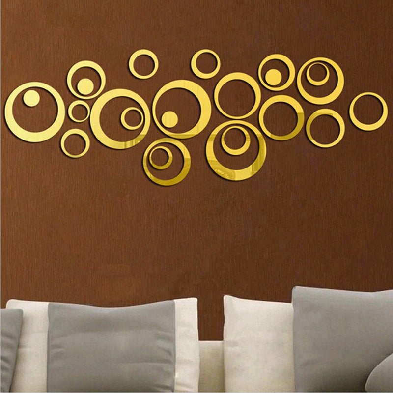 Wall1ders Wall1ders Ring and Dots Golden Pack of 24 Mirror Stickers for Wall Acrylic Mirror Wall Decor Sticker Wall Mirror Stickers Acrylic Stickers Wall Stickers for Hall Room Bed Room Kitchen