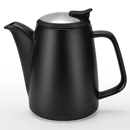 DRNKNSTX Ceramic Teapot with Infuser, 32 oz Loose Leaf Tea Pot Ceramic with Removable Stainless Steel Infuser, Mess-Free Loose Tea Diffusers, Ideal for Tea Steeper (Black) - Image 1