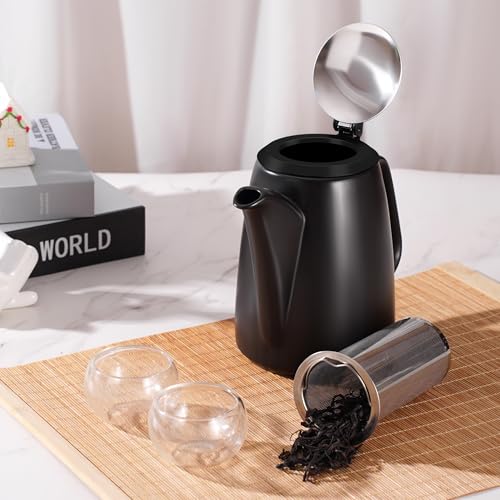 DRNKNSTX Ceramic Teapot with Infuser, 32 oz Loose Leaf Tea Pot Ceramic with Removable Stainless Steel Infuser, Mess-Free Loose Tea Diffusers, Ideal for Tea Steeper (Black) - Image 3