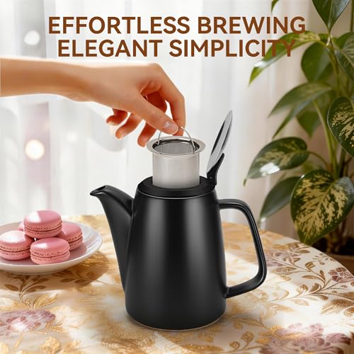 DRNKNSTX Ceramic Teapot with Infuser, 32 oz Loose Leaf Tea Pot Ceramic with Removable Stainless Steel Infuser, Mess-Free Loose Tea Diffusers, Ideal for Tea Steeper (Black) - Image 5