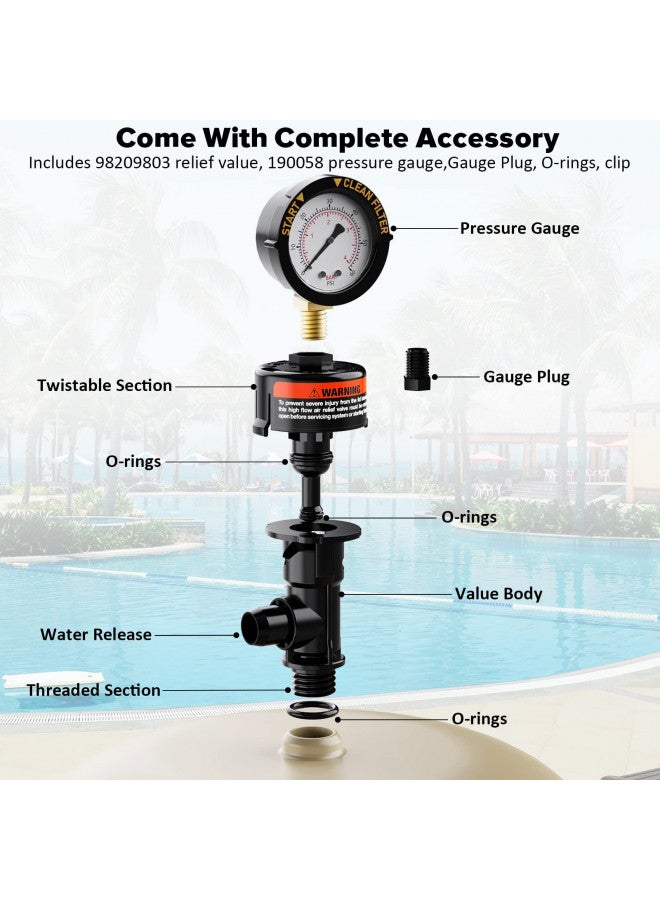 HOZOL Manual Air Relief Valve for Pool and Spa Filters, Pool Filter Air Relief Valve with Pressure Gauge Replacement, Air Relief Valve for Pool Filter, Includes Gauge Plug, Pressure Gauge, O-Rings, Clips.  - Image 2