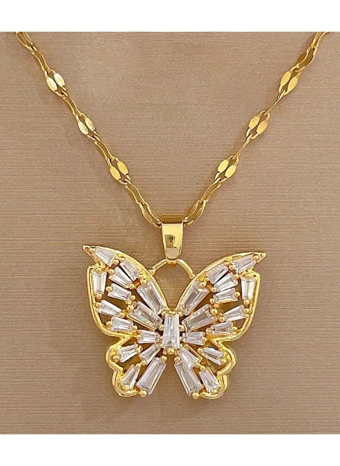 Home Clearance Sale - Butterfly Rhinestone Necklace - Luxury All-Match Titanium Steel Clavicle Chain, Light, Full Rhinestone Decor, Durable and Stylish Jewelry - Image 1