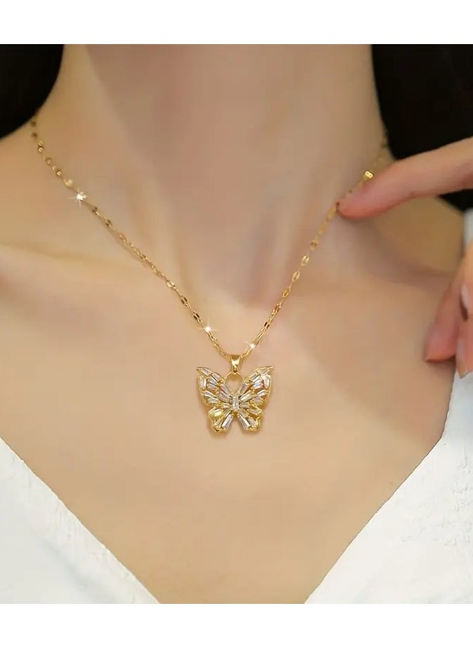 Home Clearance Sale - Butterfly Rhinestone Necklace - Luxury All-Match Titanium Steel Clavicle Chain, Light, Full Rhinestone Decor, Durable and Stylish Jewelry - Image 1